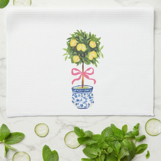 Chinoiserie Roze Lint Citroenboom Keukenhanddoek (Gevouwen)