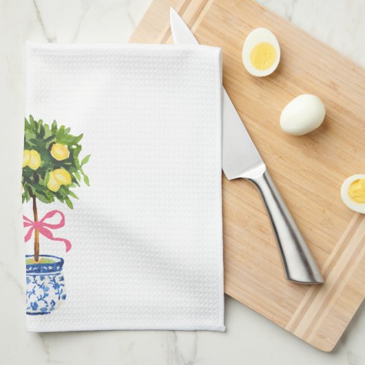 Chinoiserie Roze Lint Citroenboom Keukenhanddoek (Quarter Fold)