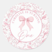 Chinoiserie roze strik 1e verjaardag sticker (Voorkant)