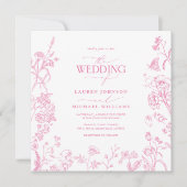 Chinoiserie Roze Victoriaans Bloemen Huwelijk Kaart (Voorkant)