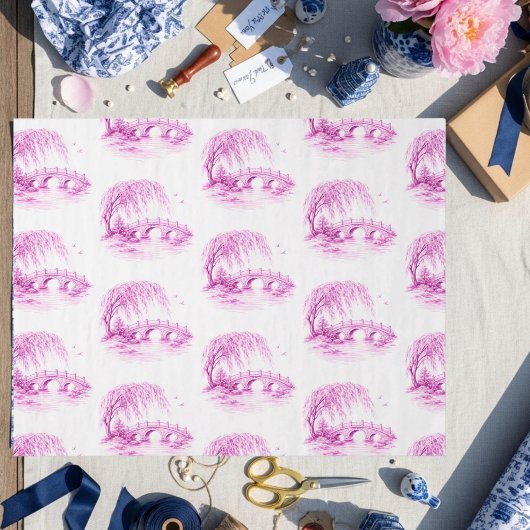 Chinoiserie Roze Wilgenwaterbrug Tissuepapier