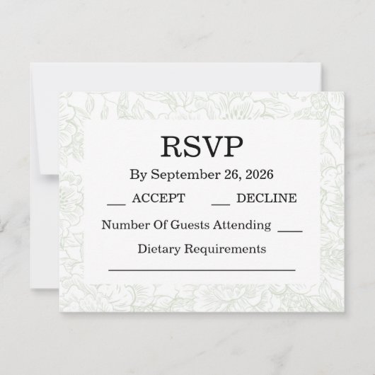 Chinoiserie Sage Green Peony RSVP kaarten (Voorkant)