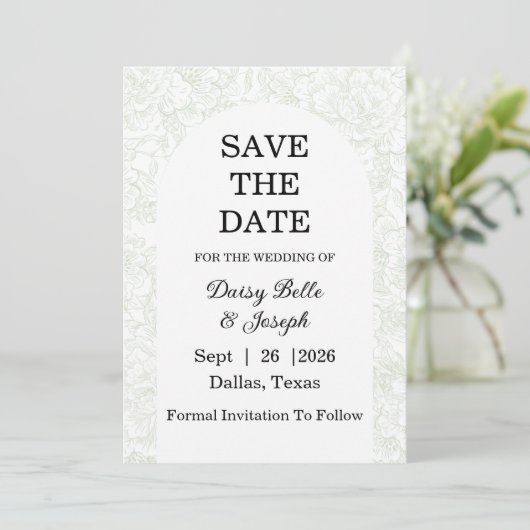 Chinoiserie Sage Green Peony  Save The Date (Staand voorkant)