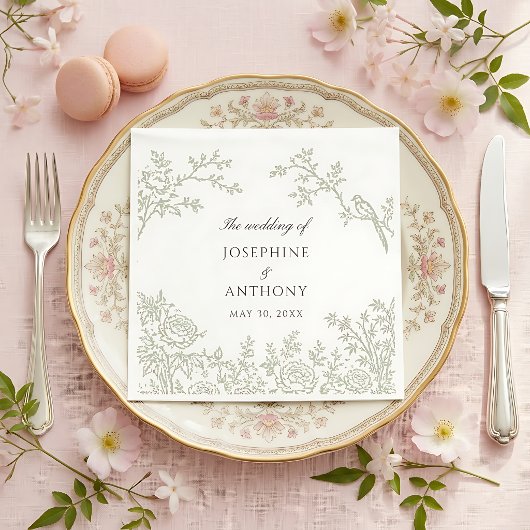 Chinoiserie Sage Groene Bloem Bruiloft Servetten