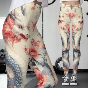 Chinoiserie Sakura Draak   Zacht Roze Bloemmotief Leggings
