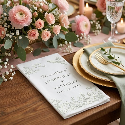 Chinoiserie Saliegroen Bloem Bruiloft Servetten