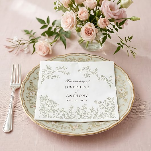 Chinoiserie Saliegroen Bloem Bruiloft Servetten
