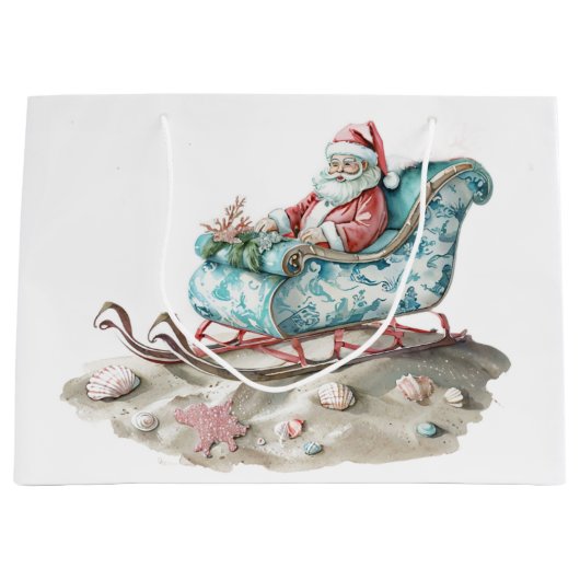 Chinoiserie Santa Sleigh op het strand Groot Cadeauzakje (Voorkant)