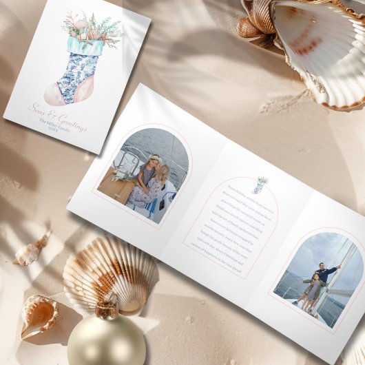 Chinoiserie Seashell Kerstkous 2-Foto Drieluik Wenskaart