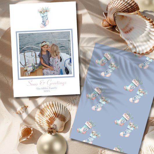 Chinoiserie Seashell Kerstkous Foto Feestdagenkaart