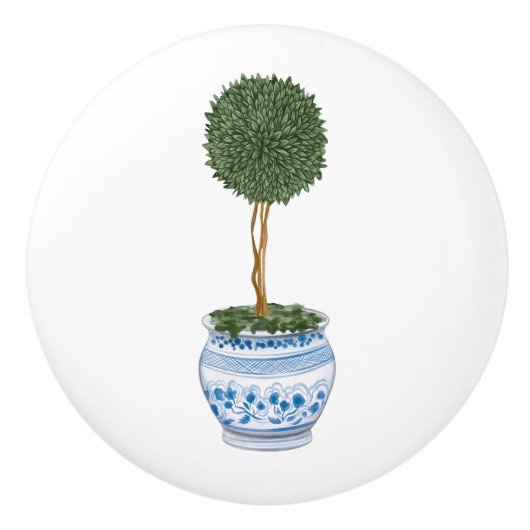 Chinoiserie Single Topiary Tree Keramische Knop (Voorkant)