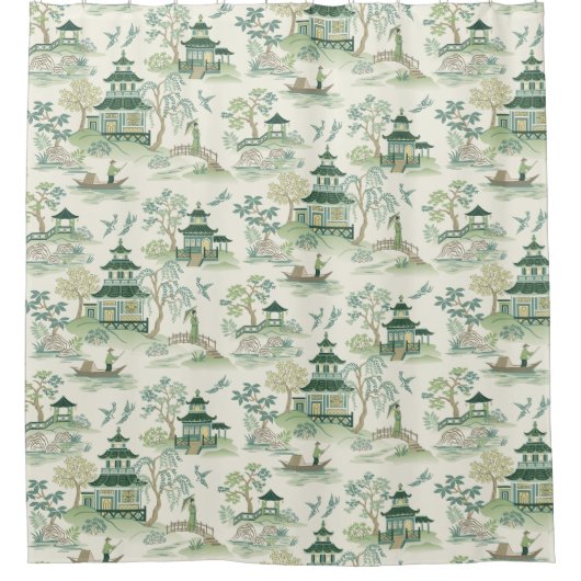 Chinoiserie Soft Green Douchegordijn (Voorkant)