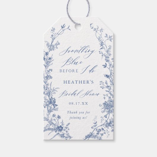 Chinoiserie Something Blue Bruiloftsfeest Cadeaulabel (Voorkant)