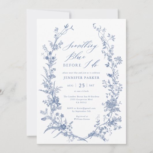 Chinoiserie Something Blue Vrijgezellenfeest Kaart (Voorkant)