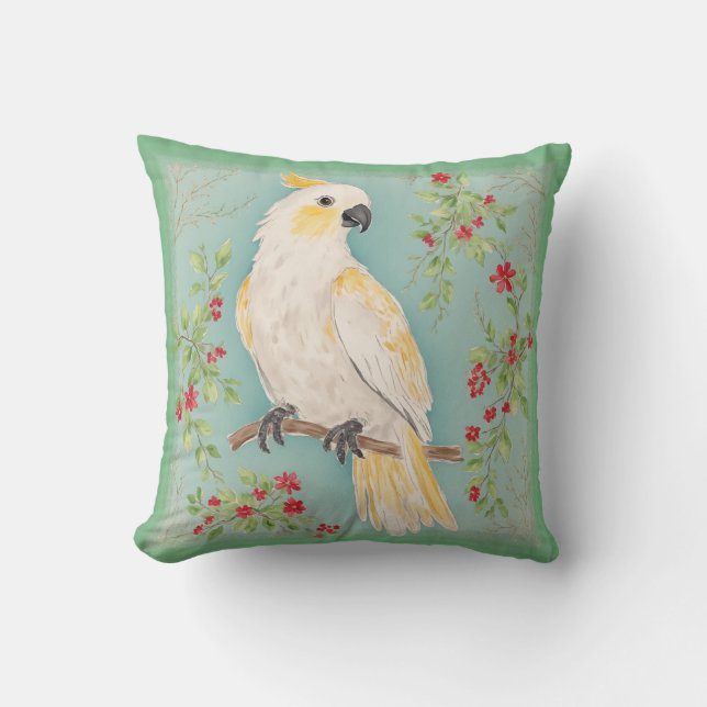 Chinoiserie stijl kaketoe schilderij kussen (Voorkant)