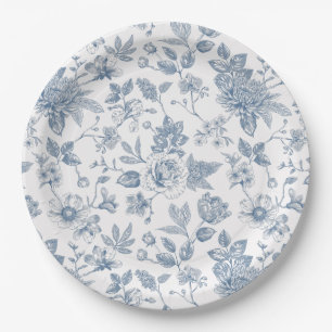 Chinoiserie stoffig blauwe vintage bloemige baby s papieren bordje