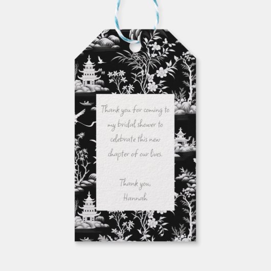 Chinoiserie & strik gepersonaliseerd cadeaulabel (Achterkant)