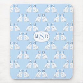Chinoiserie Style Dogs Blue en White Monogramed Muismat