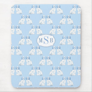 Chinoiserie Style Dogs Blue en White Monogramed Muismat