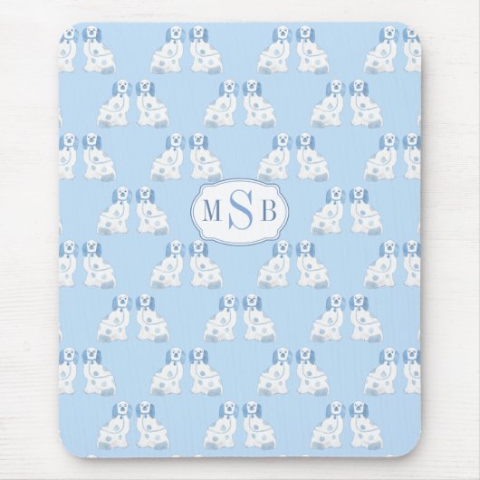 Chinoiserie Style Dogs Blue en White Monogramed Muismat (Voorkant)