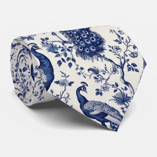 Chinoiserie Style Peacock Stropdas (Opgerold)