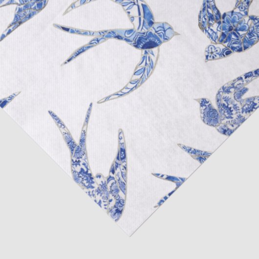 Chinoiserie Swallow Bird Blue Decoupage Tissuepapier (Detail)