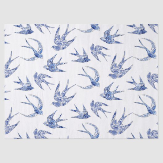 Chinoiserie Swallow Bird Blue Decoupage Tissuepapier (Voorkant)