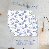 Chinoiserie Swallow Bird Blue en White Decoupage Inpakpapier Vel