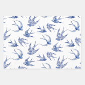 Chinoiserie Swallow Bird Blue en White Decoupage Inpakpapier Vel (Voorkant)
