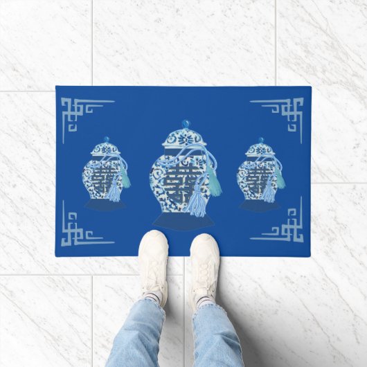 Chinoiserie Tassel Blue Ginger Jars Welkomstmat Deurmat (Binnen)