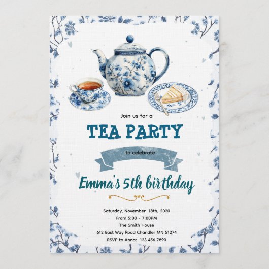 Chinoiserie tea party Invitation Kaart (Voorkant)
