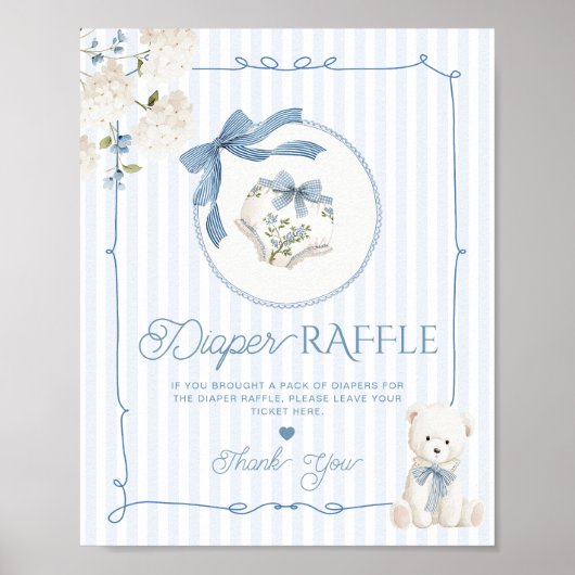 Chinoiserie Teddy Bear Coquette Bow Diaper raffle Poster (Voorkant)