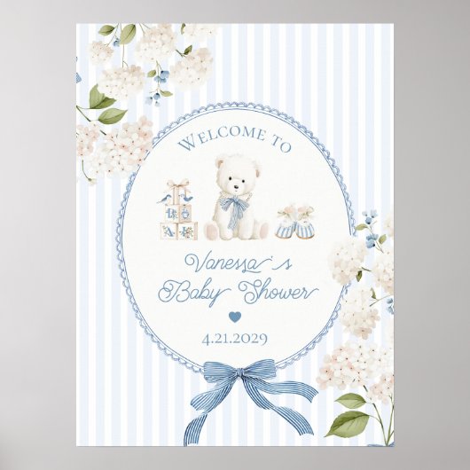 Chinoiserie Teddy Bear French Baby Shower Welcome Poster (Voorkant)