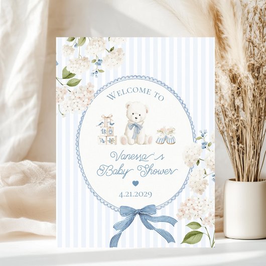 Chinoiserie Teddybeer Franse Babyshower Welkom Poster