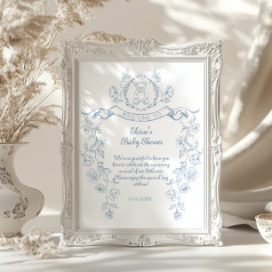 Chinoiserie teddybeer Toile baby shower Welkom Poster