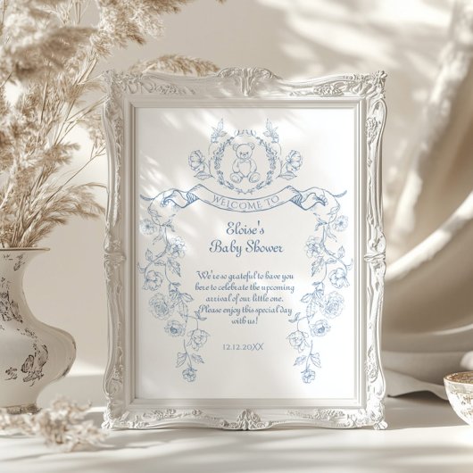 Chinoiserie teddybeer Toile baby shower Welkom Poster