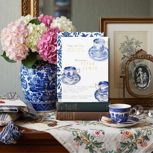 Chinoiserie Time for Tea Bridal Shower Blue  Kaart