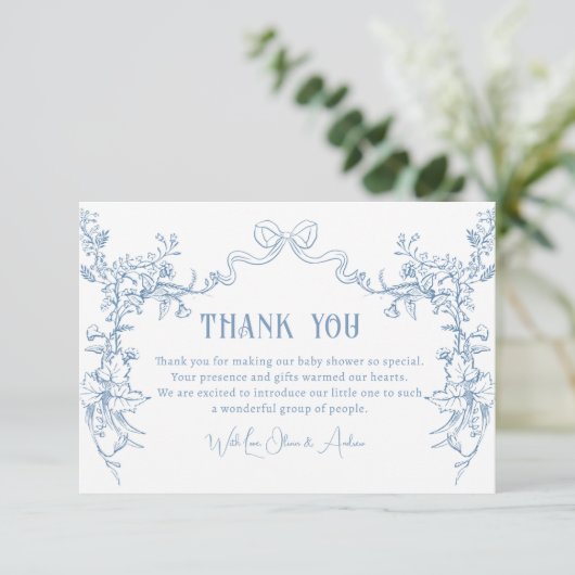 Chinoiserie toile babyshower bedankkaart (Staand voorkant)