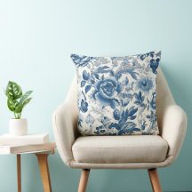 Chinoiserie Toile Blauw en Witte Pioenen Bloemen