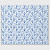 Chinoiserie Toile Blauw & Wit Bloemen Vazen Cadeaupapier (Vlak)