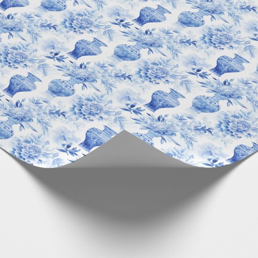 Chinoiserie Toile Blauw & Wit Bloemen Vazen Cadeaupapier (Hoek)