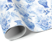 Chinoiserie Toile Blauw & Wit Bloemen Vazen Cadeaupapier (Rol Hoek)
