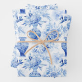 Chinoiserie Toile Blauw & Wit Bloemen Vazen Inpakpapier Vel (In situ)