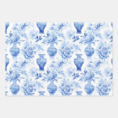 Chinoiserie Toile Blauw & Wit Bloemen Vazen Inpakpapier Vel (Voorkant)