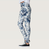 Chinoiserie Toile Blauw Wit Pioenen Bloemen Leggings (Links)