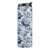 Chinoiserie Toile Blauw Wit Pioenen Bloemen Thermosbeker (Gedraaid links)