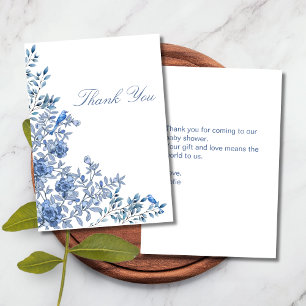 Chinoiserie Toile Blauwe Bloemen Baby Shower Bedankkaart
