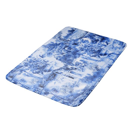 Chinoiserie toile, blauwe wilg, blauw china badmat (Gekanteld)