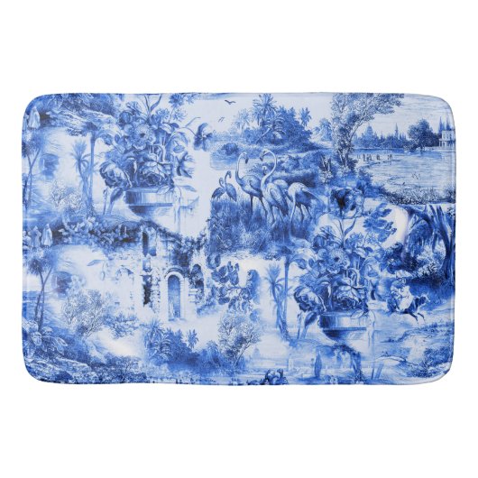 Chinoiserie toile, blauwe wilg, blauw china badmat (Voorkant)