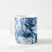 Chinoiserie toile, blauwe wilg, blauw china koffiemok (Voorkant links)